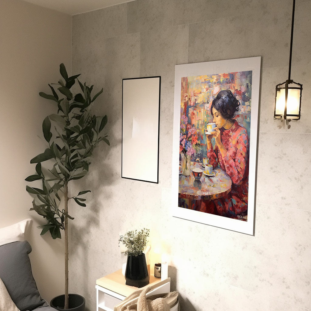 お茶のアートポスター廊下配置イメージ