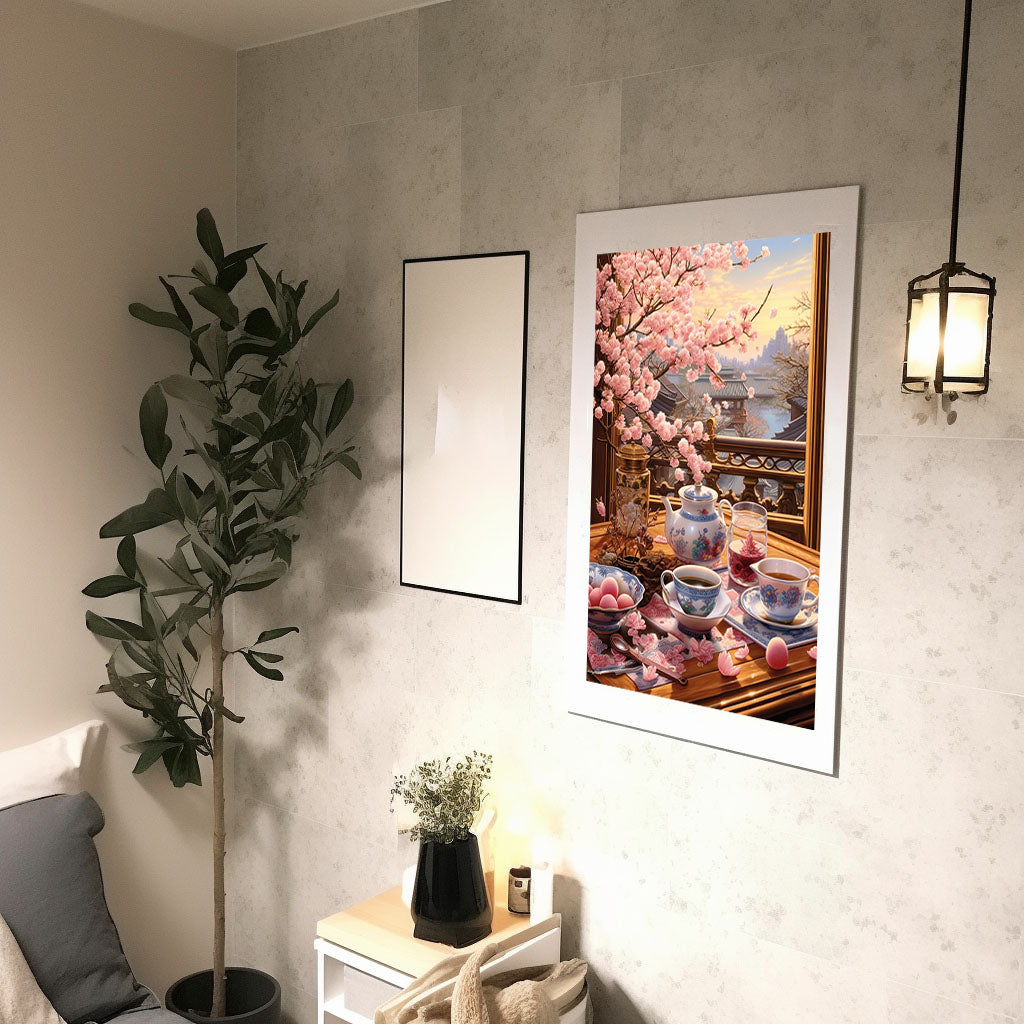 お茶のアートポスター廊下配置イメージ