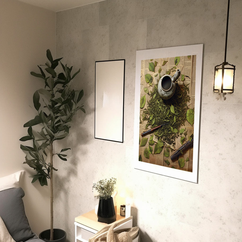 お茶のアートポスター廊下配置イメージ