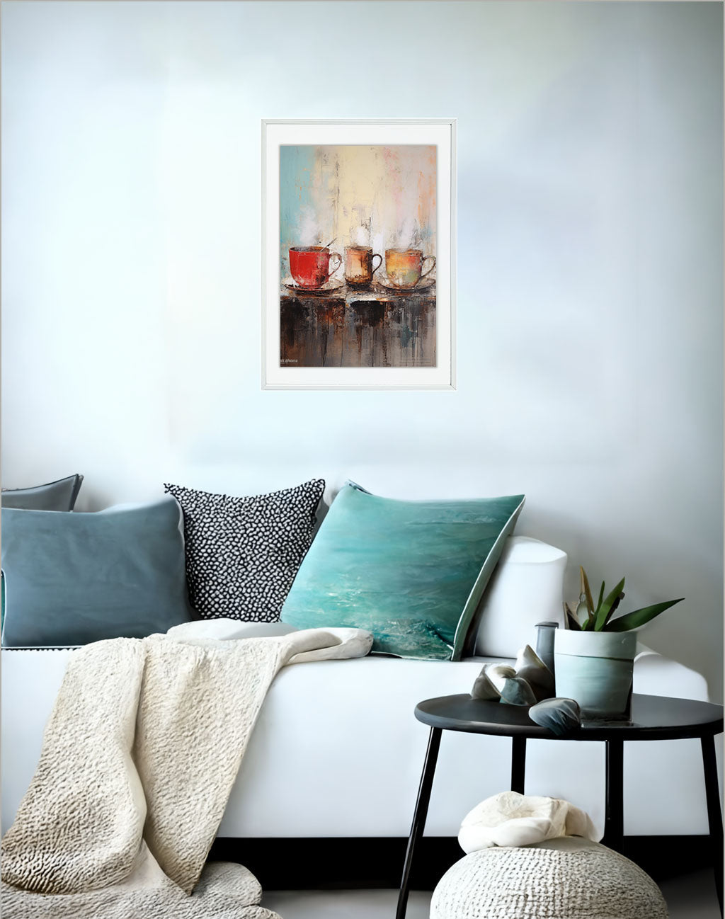 お茶のアートポスターソファ配置イメージ