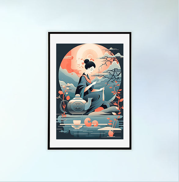 お茶のアートポスター黒フレームあり