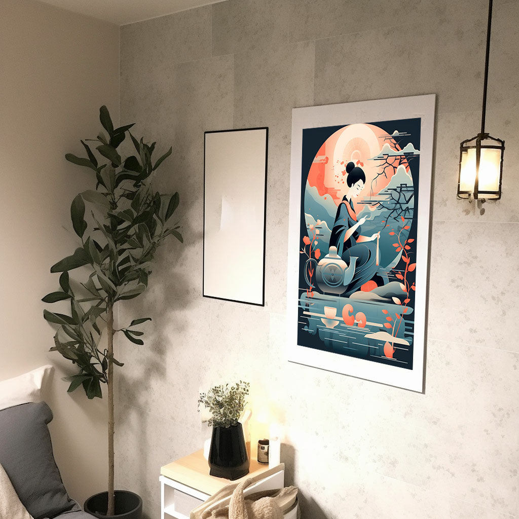 お茶のアートポスター廊下配置イメージ