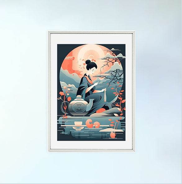 お茶のアートポスター銀フレームあり