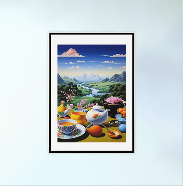 お茶のアートポスター黒フレームあり