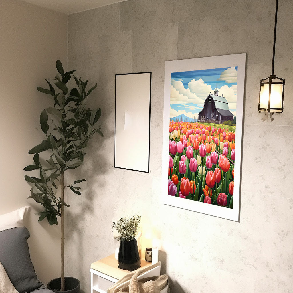チューリップ畑のアートポスター廊下配置イメージ