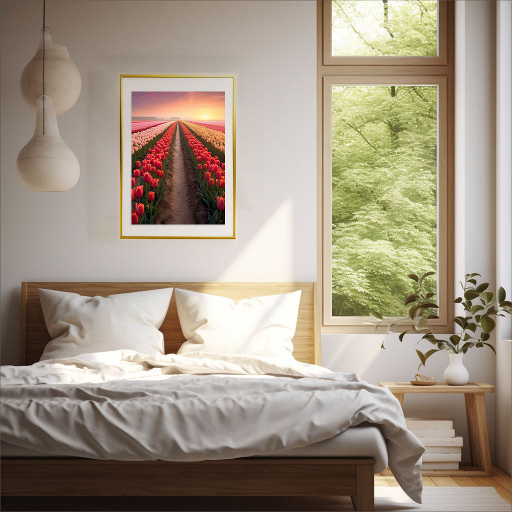 チューリップ畑のアートポスター寝室配置イメージ