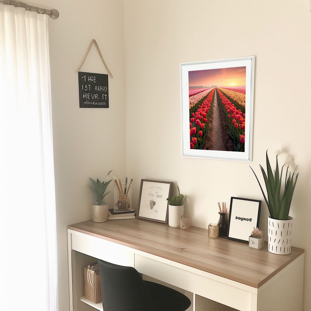 チューリップ畑のアートポスター机配置イメージ