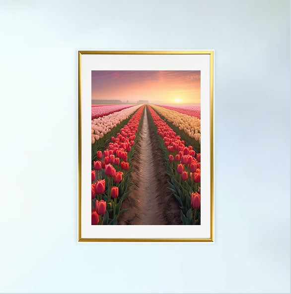チューリップ畑のアートポスター金フレームあり