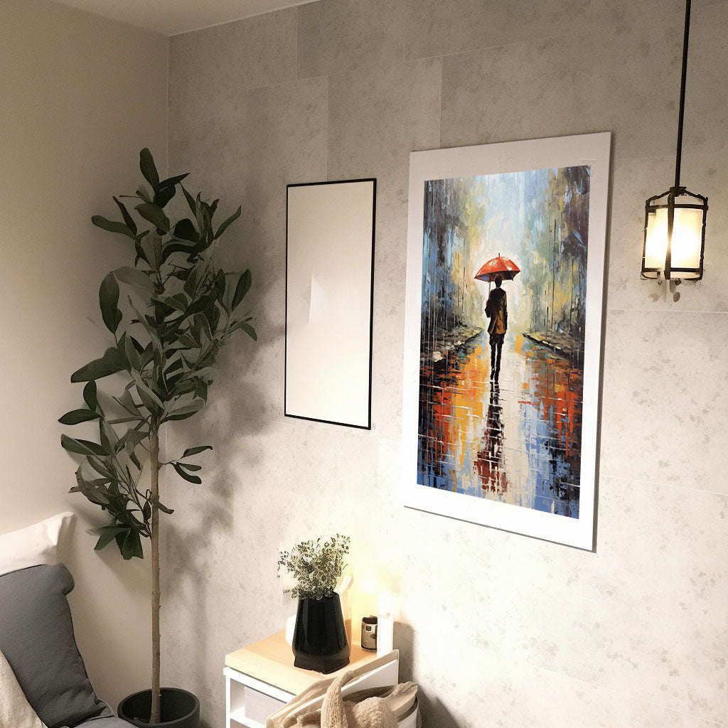 傘のアートポスター廊下配置イメージ