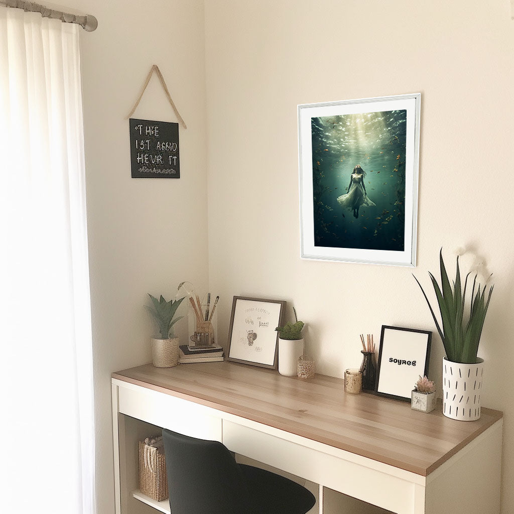 水中写真のアートポスター机配置イメージ