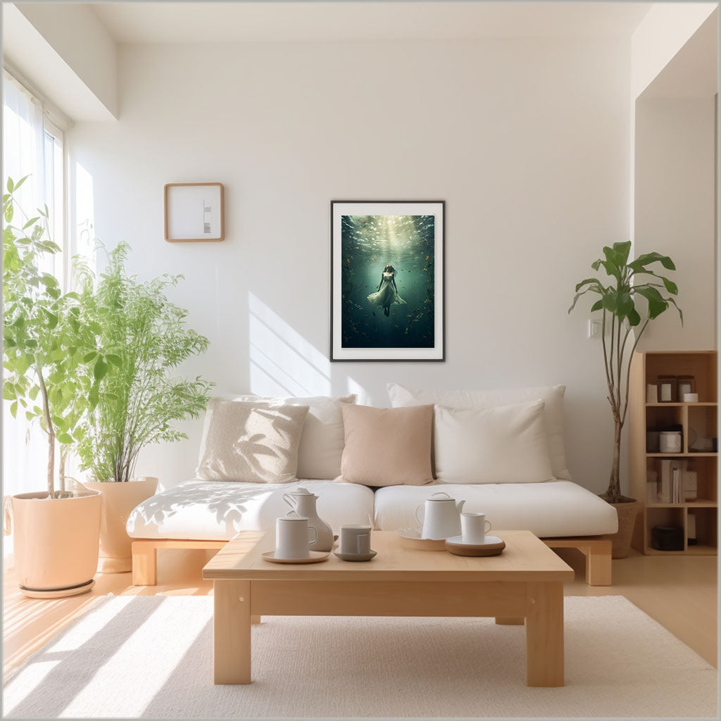 水中写真のアートポスターリビング配置イメージ