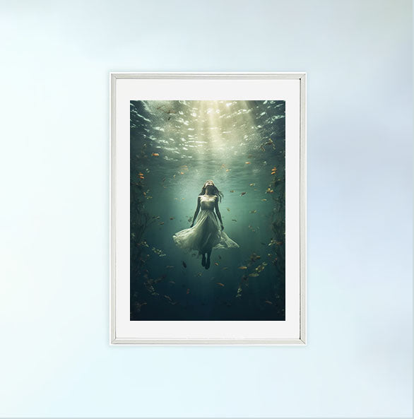 水中写真のアートポスター白フレームあり
