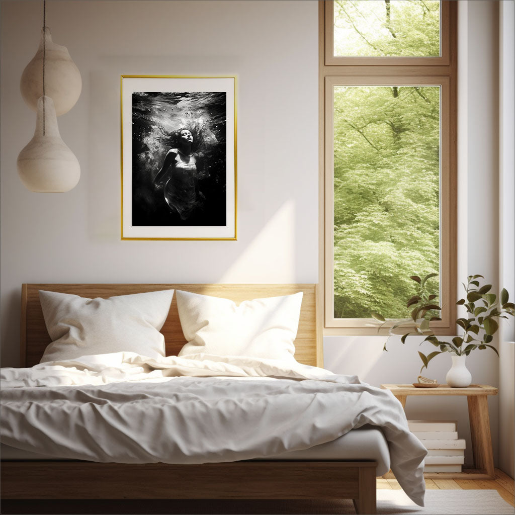 水中写真のアートポスター寝室配置イメージ