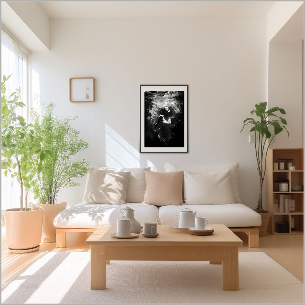 水中写真のアートポスターリビング配置イメージ