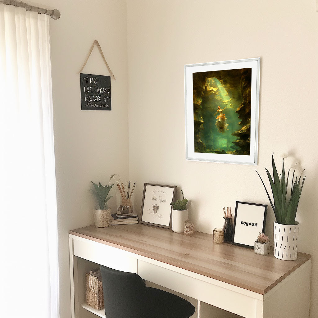 水中写真のアートポスター机配置イメージ