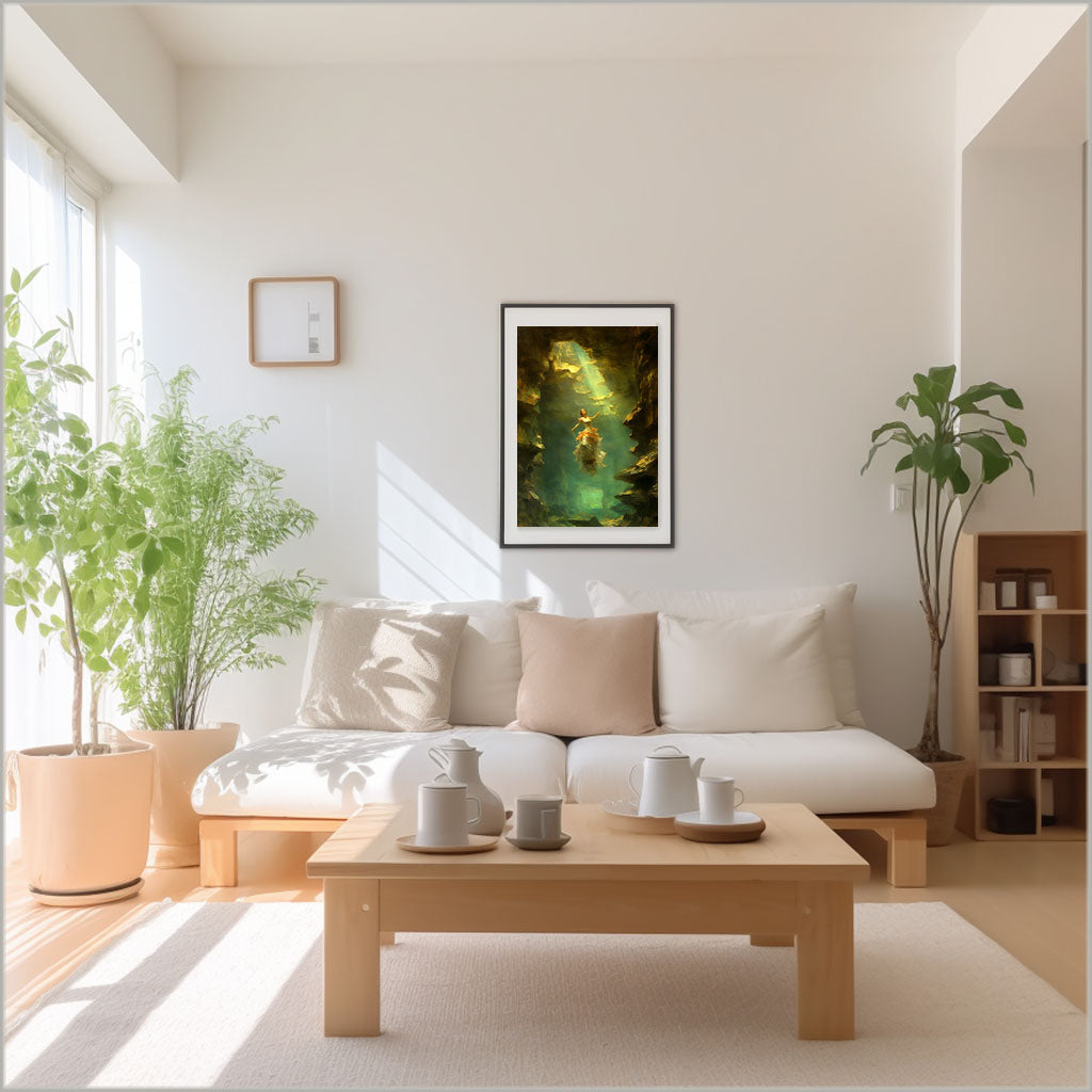 水中写真のアートポスターリビング配置イメージ