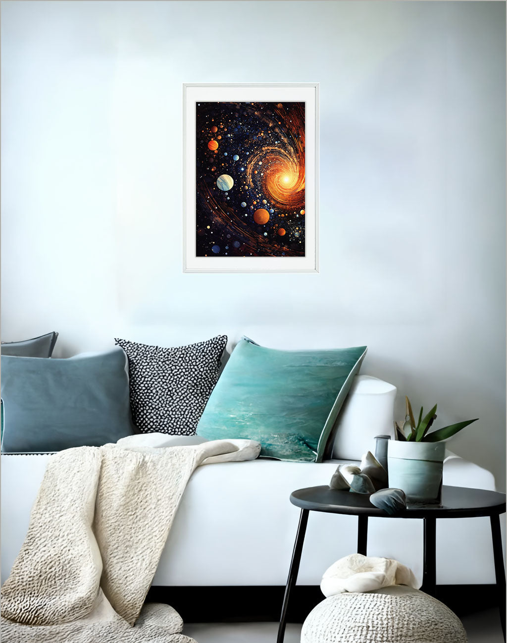 宇宙のアートポスターソファ配置イメージ
