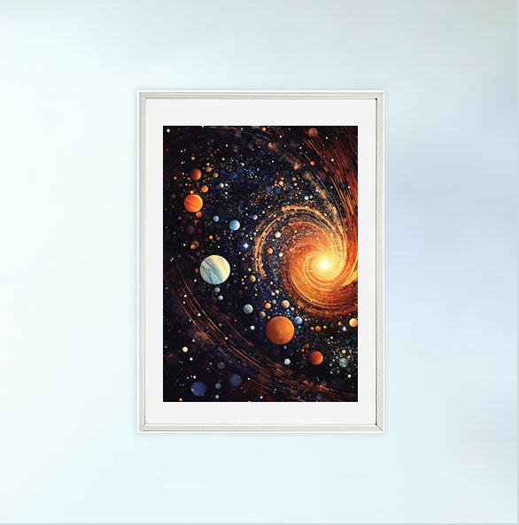 宇宙のアートポスター白フレームあり