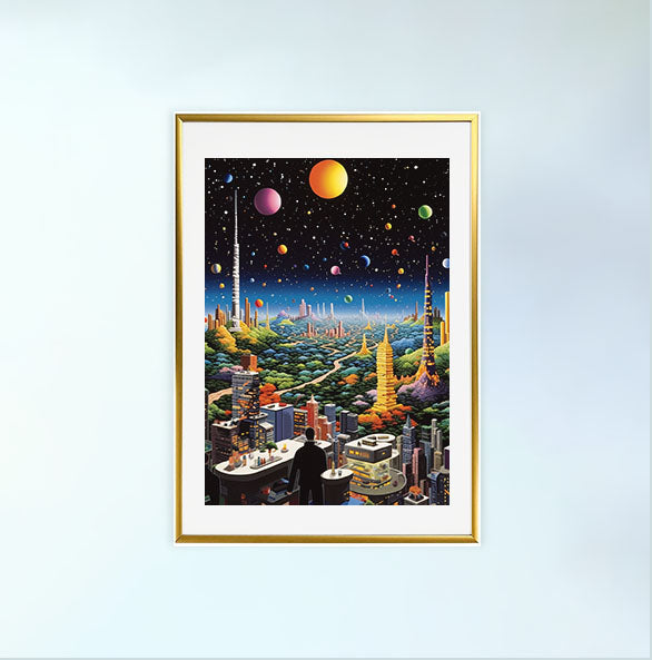 宇宙のアートポスター金フレームあり