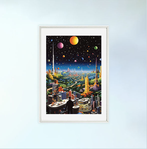 宇宙のアートポスター白フレームあり