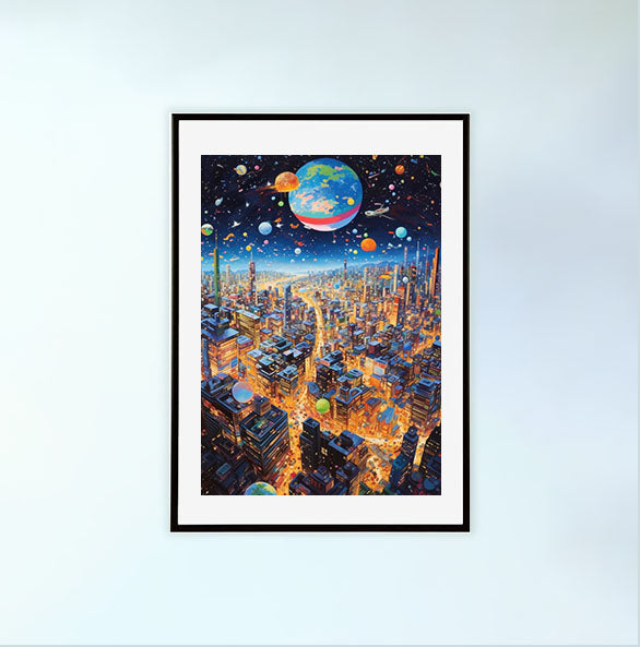 宇宙のアートポスター黒フレームあり