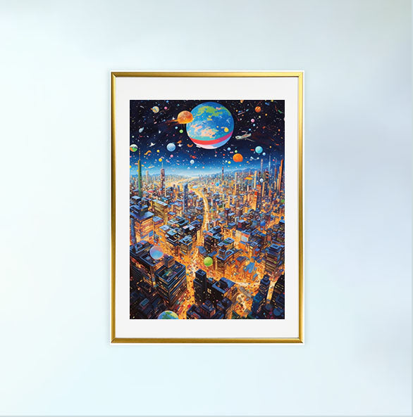 宇宙のアートポスター金フレームあり