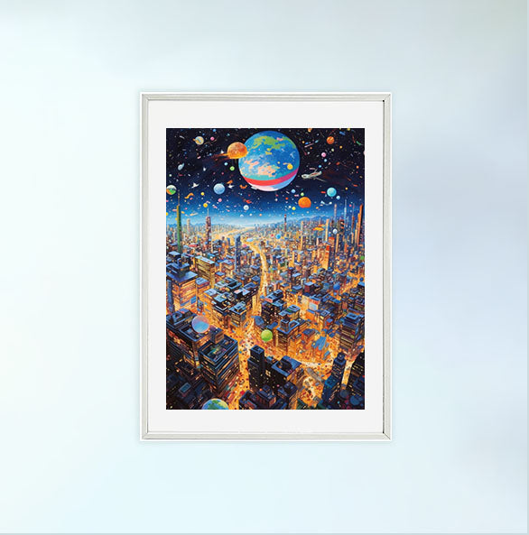 宇宙のアートポスター白フレームあり