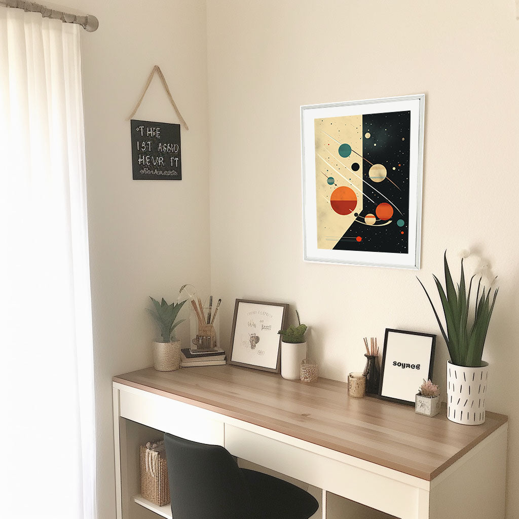 宇宙のアートポスター机配置イメージ