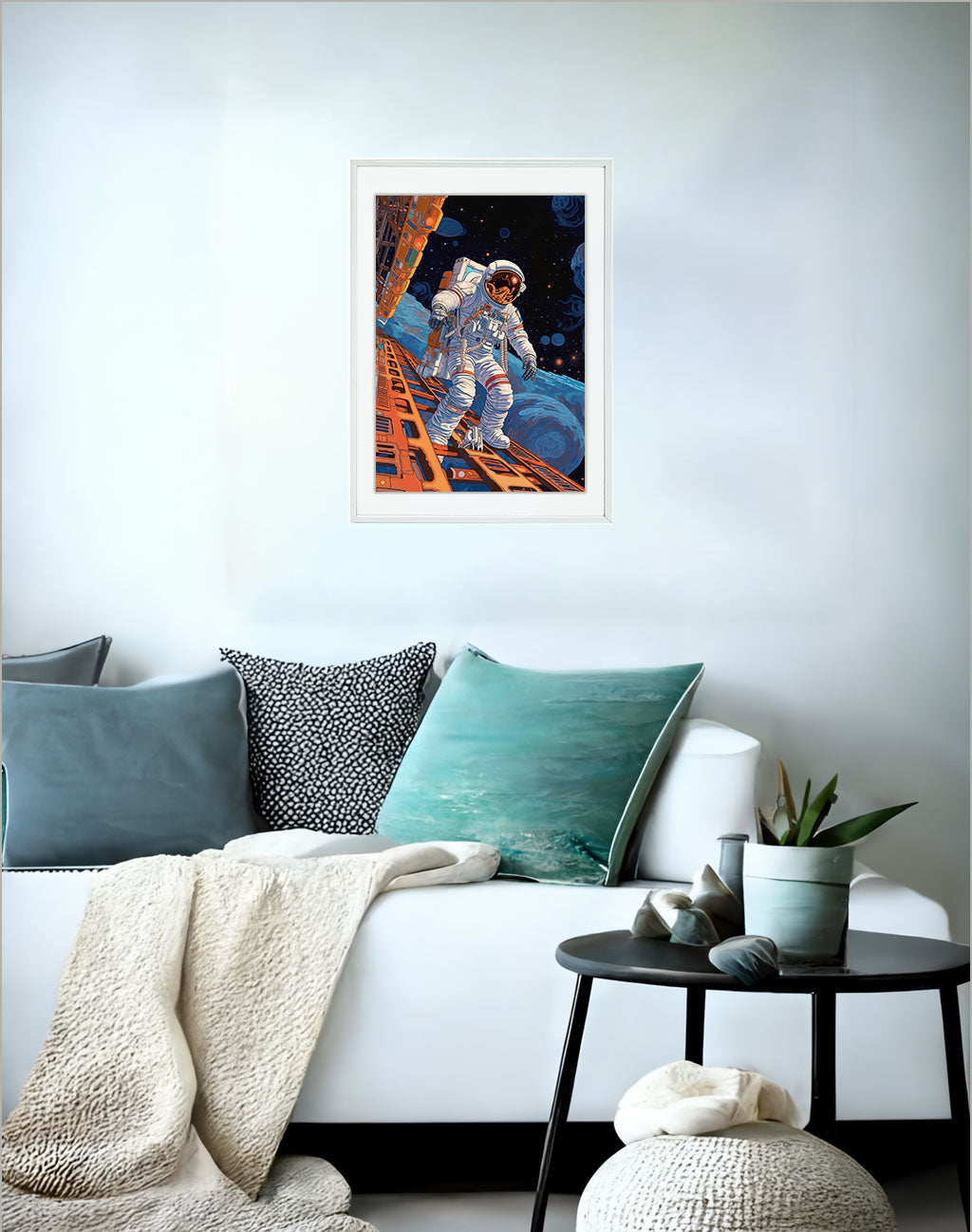 宇宙のアートポスターソファ配置イメージ