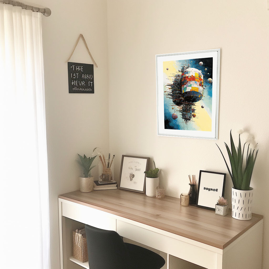 宇宙のアートポスター机配置イメージ