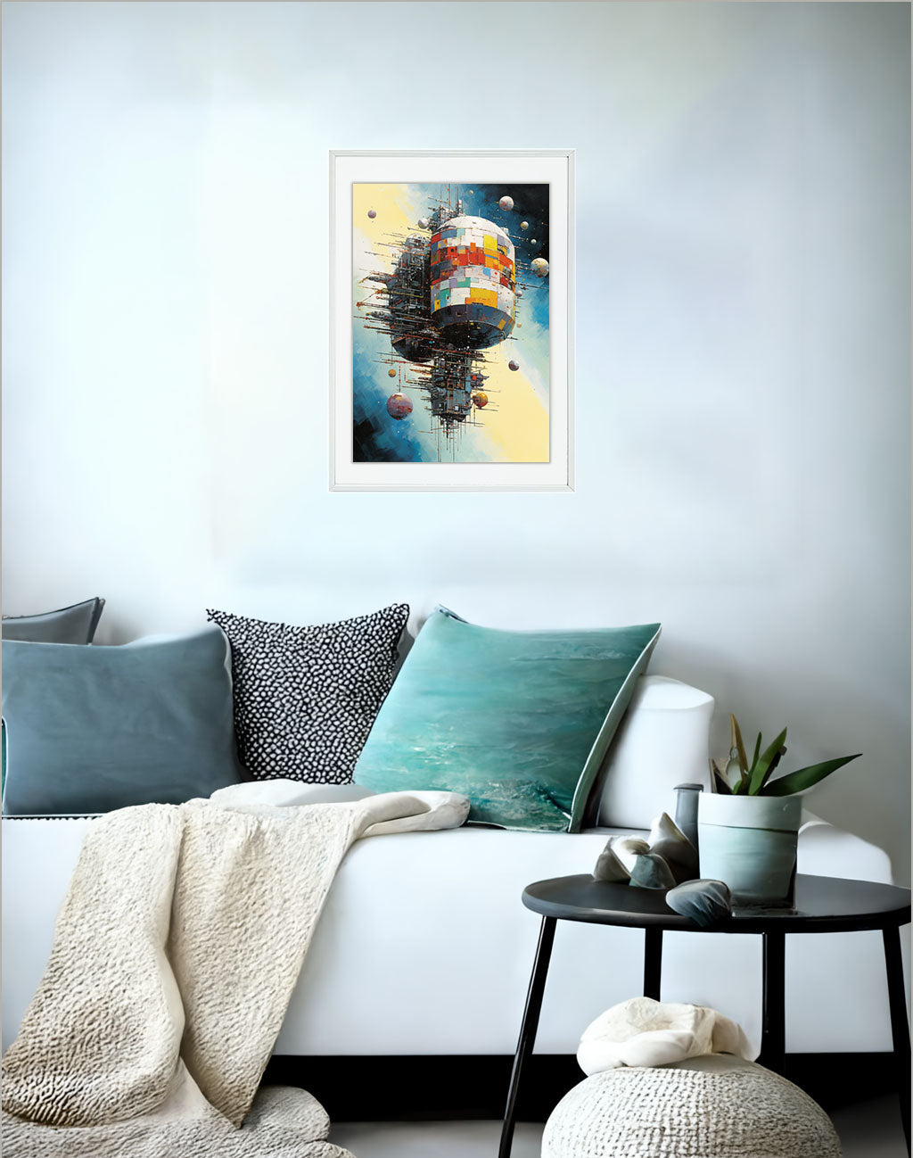 宇宙のアートポスターソファ配置イメージ