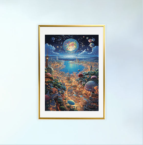 宇宙のアートポスター金フレームあり