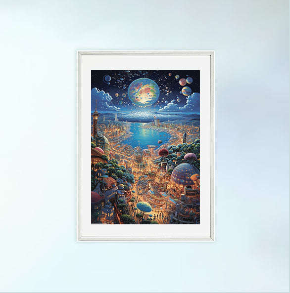 宇宙のアートポスター白フレームあり