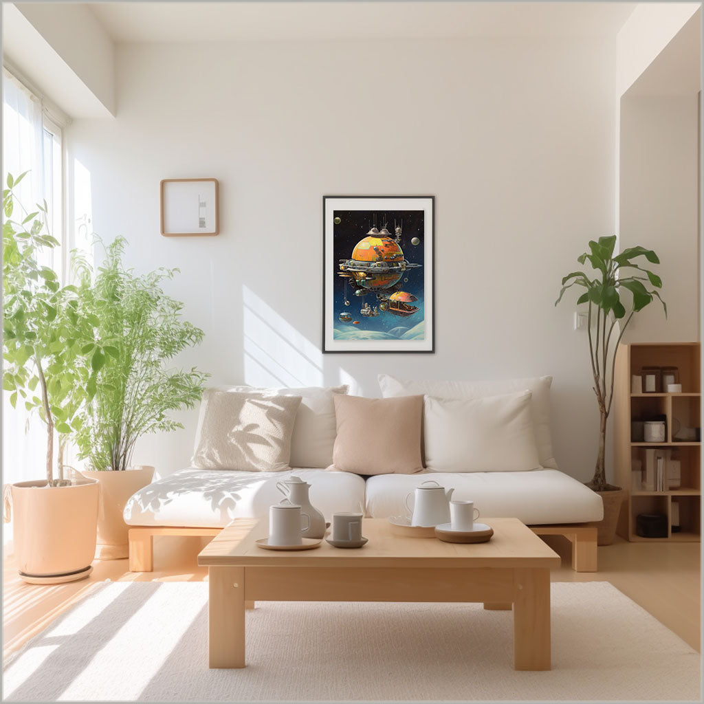 宇宙のアートポスターリビング配置イメージ