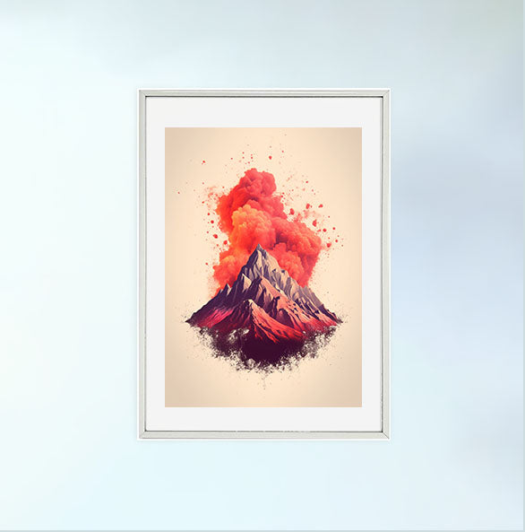 火山のアートポスター銀フレームあり