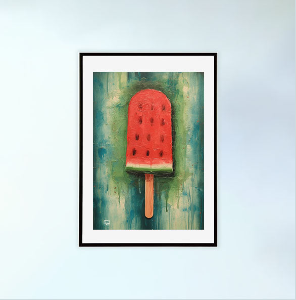 すいかのアートポスター黒フレームあり