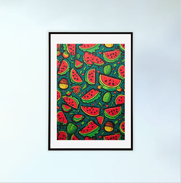 すいかのアートポスター黒フレームあり
