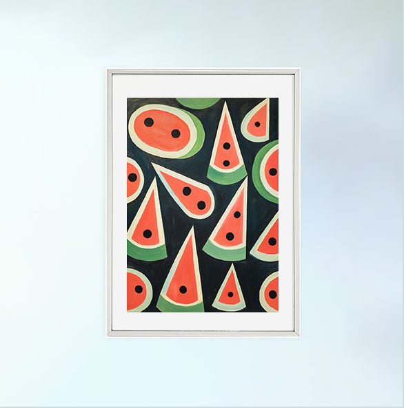 すいかのアートポスター銀フレームあり