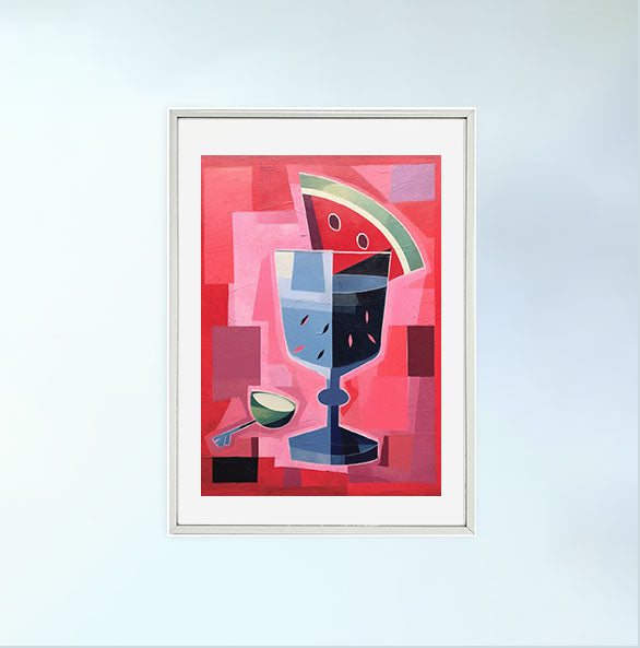 すいかのアートポスター銀フレームあり