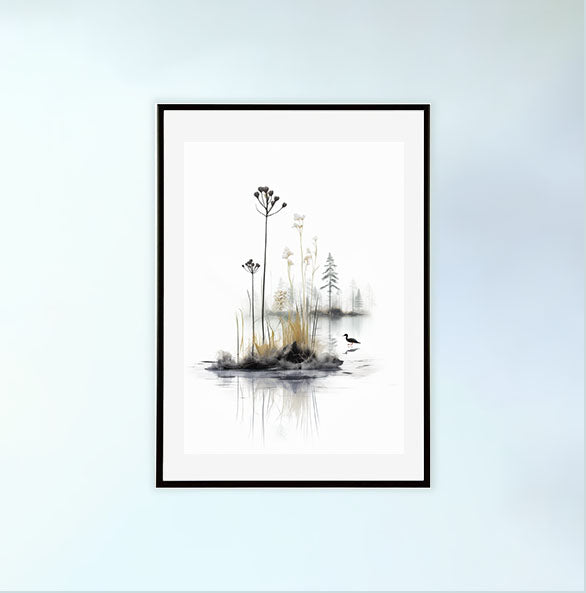 沼地のアートポスター黒フレームあり