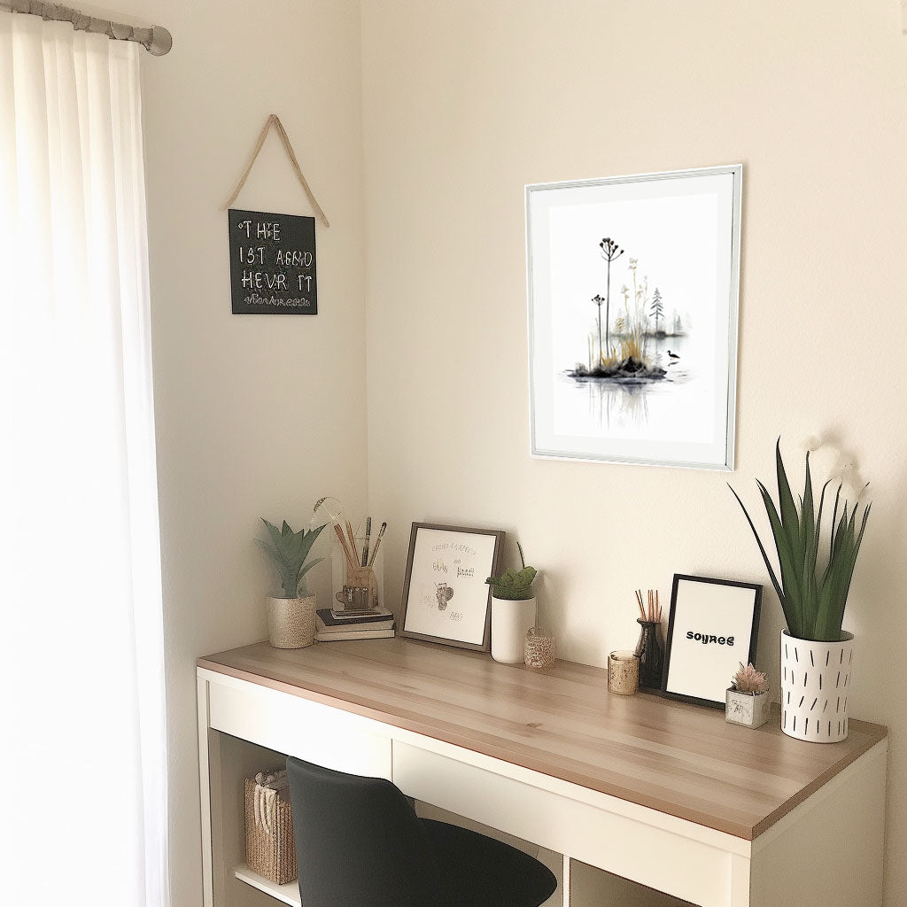 沼地のアートポスター机配置イメージ