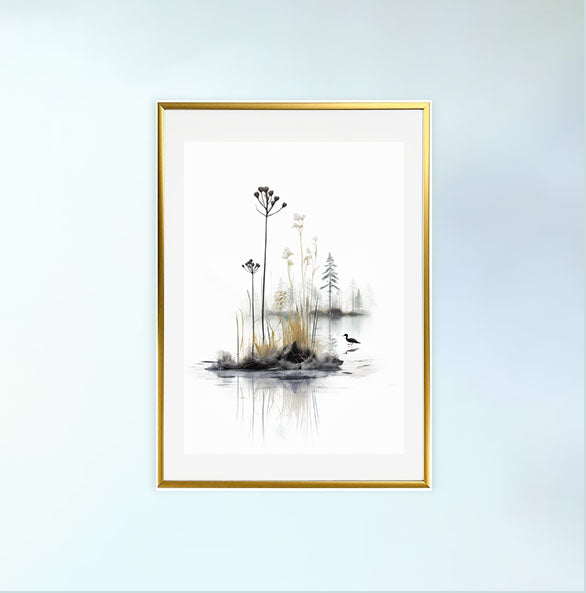 沼地のアートポスター金フレームあり