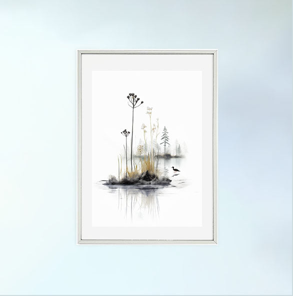 沼地のアートポスター銀フレームあり