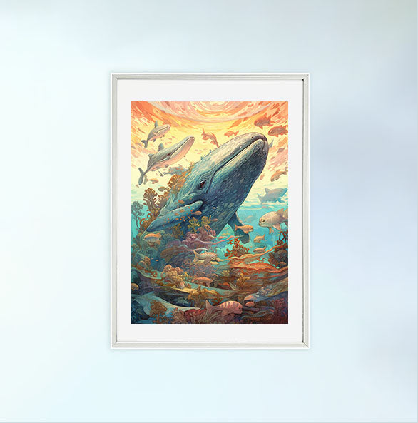 クジラのアートポスター白フレームあり