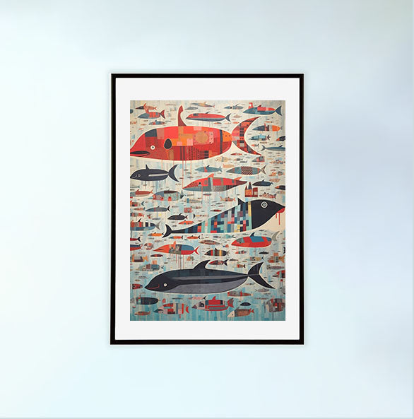 クジラのアートポスター黒フレームあり