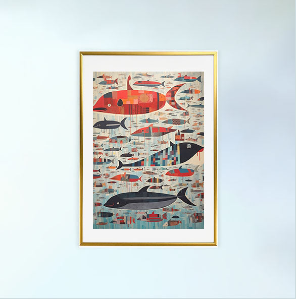 クジラのアートポスター金フレームあり