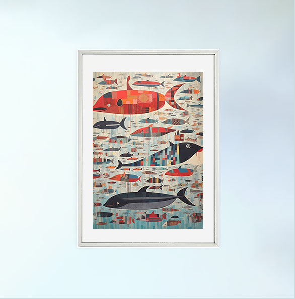 クジラのアートポスター銀フレームあり