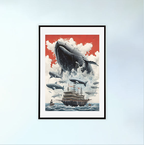 クジラのアートポスター黒フレームあり