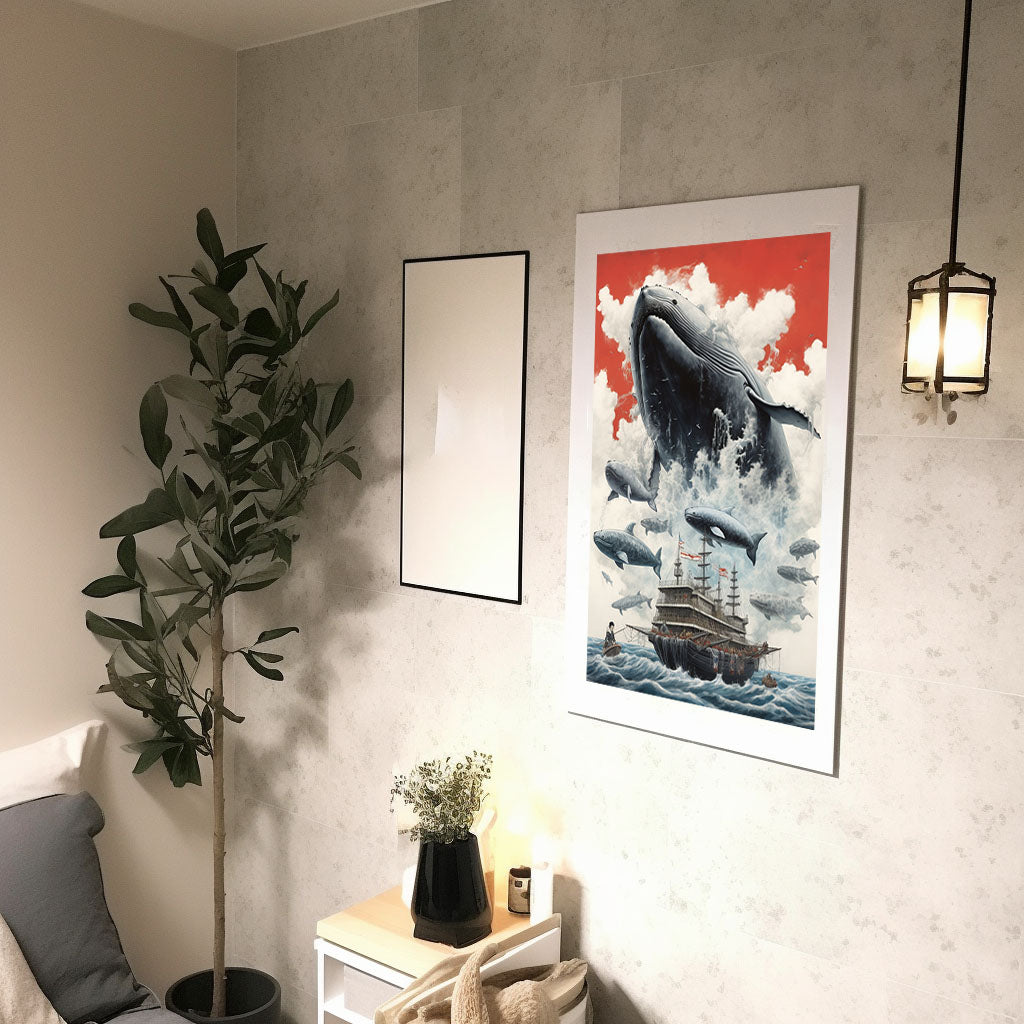 クジラのアートポスター廊下配置イメージ