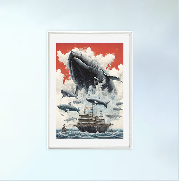 クジラのアートポスター白フレームあり